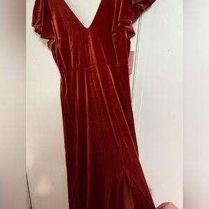 Burnt Orange Velvet Maxi Dress